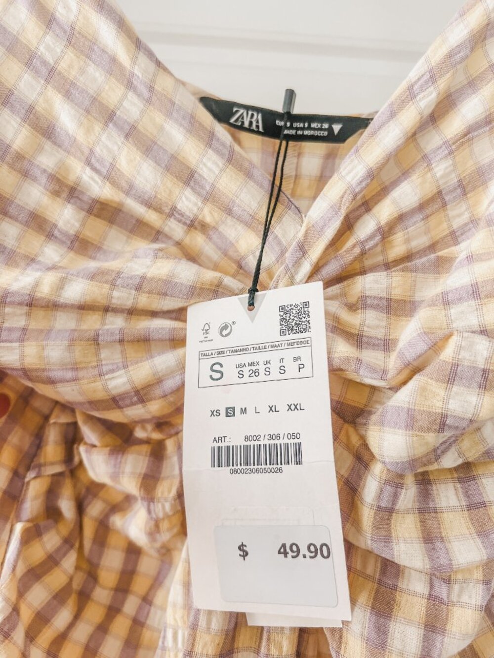 Zara Biege Gingham Midi Dress S - Picture 7 of 7